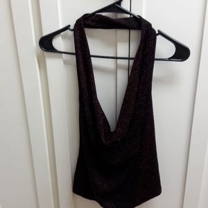 Red Shimmer Cowl Draped Halter Top NWOT
